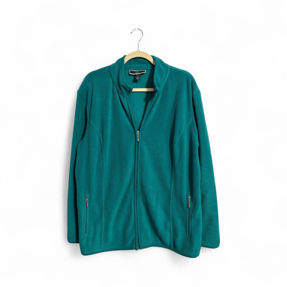 Karen Scott Turquoise Zip-Up Fleece Jacket